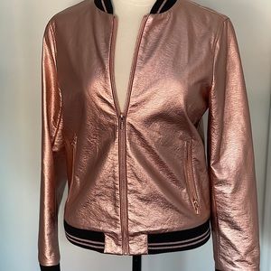Rose Gold Faux Leather Bomber Jacket